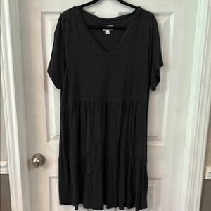 Black V-Neck Tiered Dress